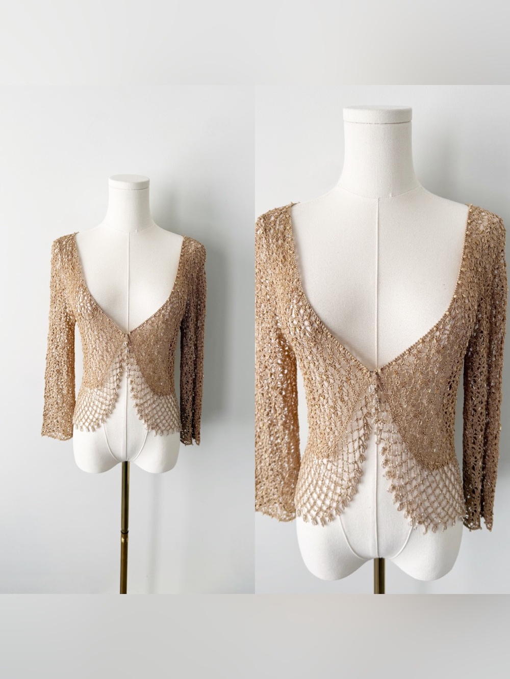 Vintage gold fully beaded crochet cropped cardigan